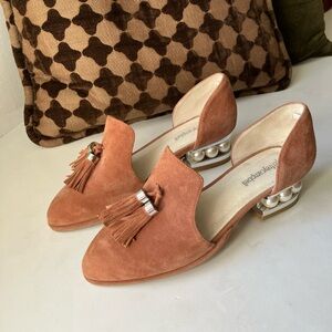 Jeffrey Campbell Civil SuedeTassel Loafers with Pearl Heel